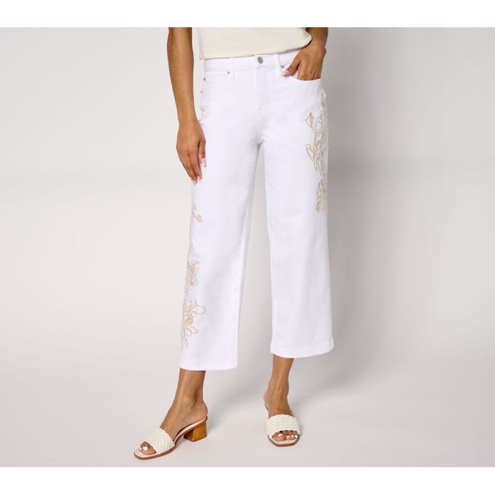 nicole by Nicole Miller Women's Petite Pants 18P Embroidered White A688738